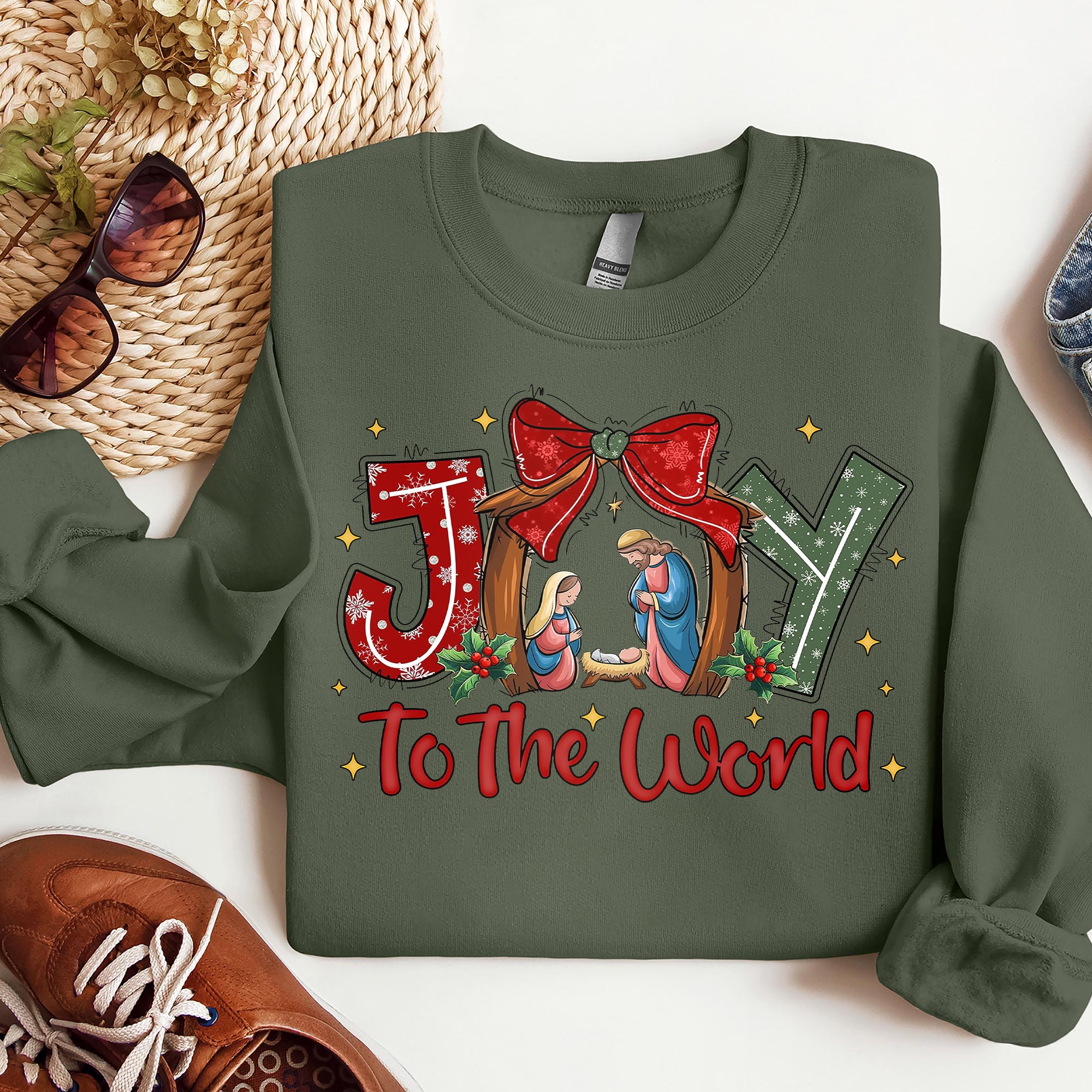 Christian Christmas Sweatshirt, Joy To The World Sweatshirt, Coquette Jesus Sweatshirt. ILAF27